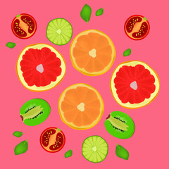 Fototapeta na wymiar Fruit background. Vector bright print for fabric or wallpaper.
