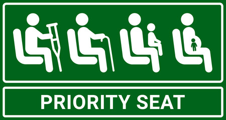 Priority seat. Vector sign for public transport.  Initiative to give seats for people with special need: pregnant women, passengers with infants, the elderly and the disabled. - obrazy, fototapety, plakaty