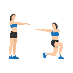 Woman doing lunge twist exercise. Flat vector illustration isolated on white background