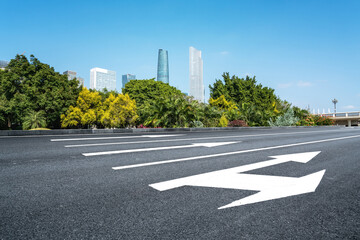 Freeway skyline and financial district modern buildings
