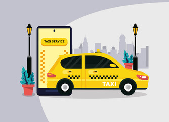 Fototapeta na wymiar cellphone and taxi service