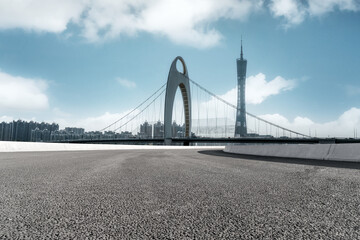 Freeway skyline and financial district modern buildings