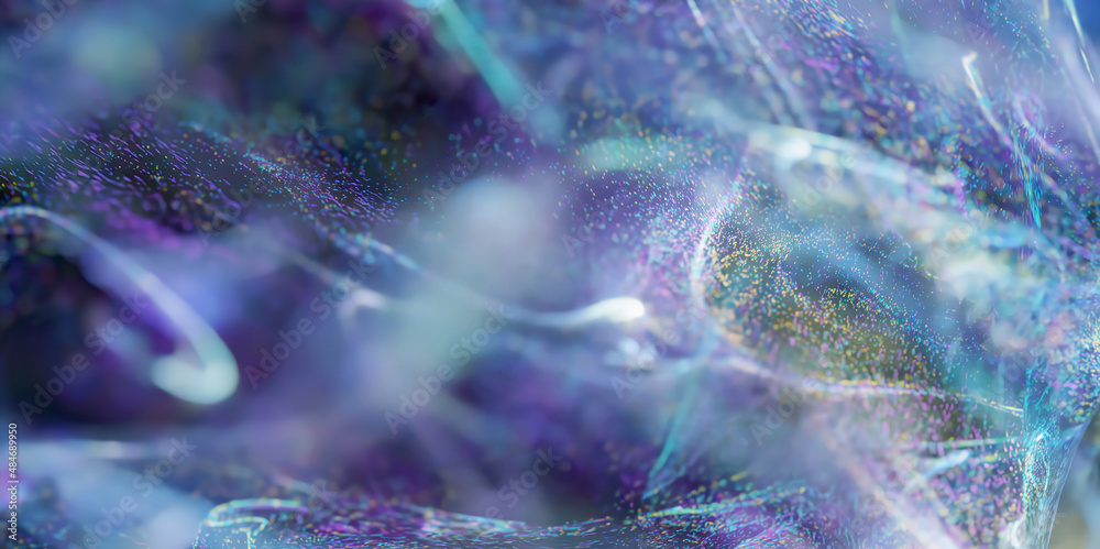 Wall mural multicolored particles in the air, glitter and sparkles on a dark background with depth of field. ab