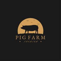 Pig farm logo design inspiration. Pig logo template. Vector Illustration