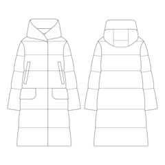 Template women down puffer oversized coat vector illustration flat design outline clothing collection outerwear © MFKRT