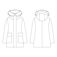 Template women down short fur coat vector illustration flat design outline clothing collection outerwear © MFKRT