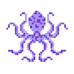 Fototapeta premium Pixel Art Octopus Sea Creature for 8 bit Game