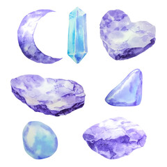 A set of purple stones, crystal hand-painted in watercolor.