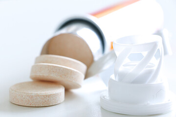 Health supplements, vitamin c dissolvable tablets out of a tube