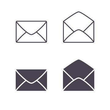 Email icon envelope set, open and closed envelopes vector isolated illustration