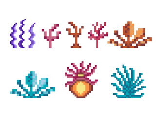 Underwater Plants and Seaweeds in Pixel Art