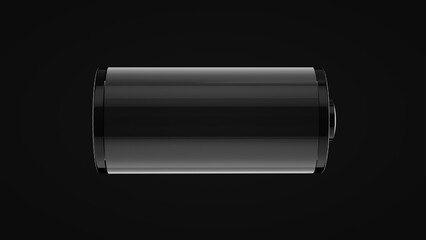 Charge icon on black background, battery is low. 3D Render.