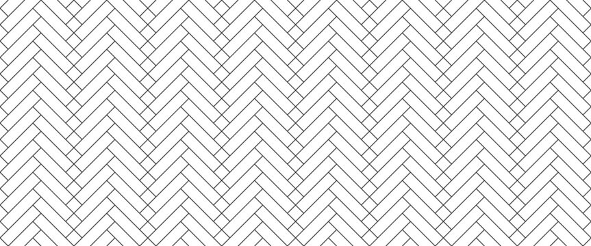 Herringbone floor Vector illustration black white seamless pattern with wooden zigzag panels and planks Brick wall texture Modern interior background Outline monochrome wallpaper Parquet flat design