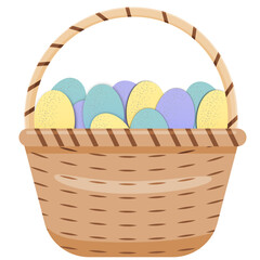 Vector Easter eggs in wicker basket. Grainy
