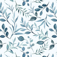 Fototapeta premium Green foliage watercolor seamless pattern