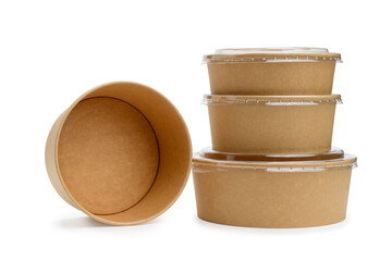 Containers for the delivery and storage of food round shape. Side view and inside. Eco-friendly...