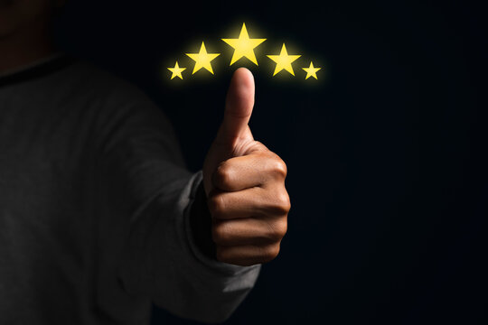 Customer Thumb Rise Up With Yellow Illustration 5 Stars Virtual Screening