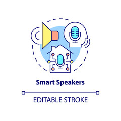 Smart speakers concept icon. Smart home gadget abstract idea thin line illustration. Voice command device. Isolated outline drawing. Editable stroke. Arial, Myriad Pro-Bold fonts used