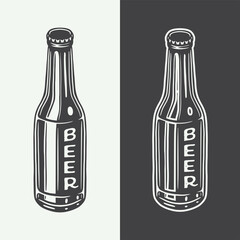 Vintage retro woodcut engraving wooden beer bottles.