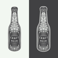 Vintage retro woodcut engraving wooden beer bottles.