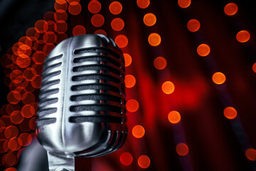 retro microphone on red background