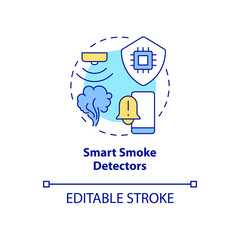 Smart smoke detectors concept icon. Home automation product abstract idea thin line illustration. Push notifications. Isolated outline drawing. Editable stroke. Arial, Myriad Pro-Bold fonts used