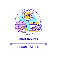 Smart devices concept icon. Innovative technology abstract idea thin line illustration. Personal electronics. Isolated outline drawing. Editable stroke. Arial, Myriad Pro-Bold fonts used