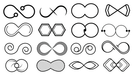 Set Black Collection Simple Line Infinity Signs Doodle Outline Element Vector Design Style Sketch Isolated Illustration