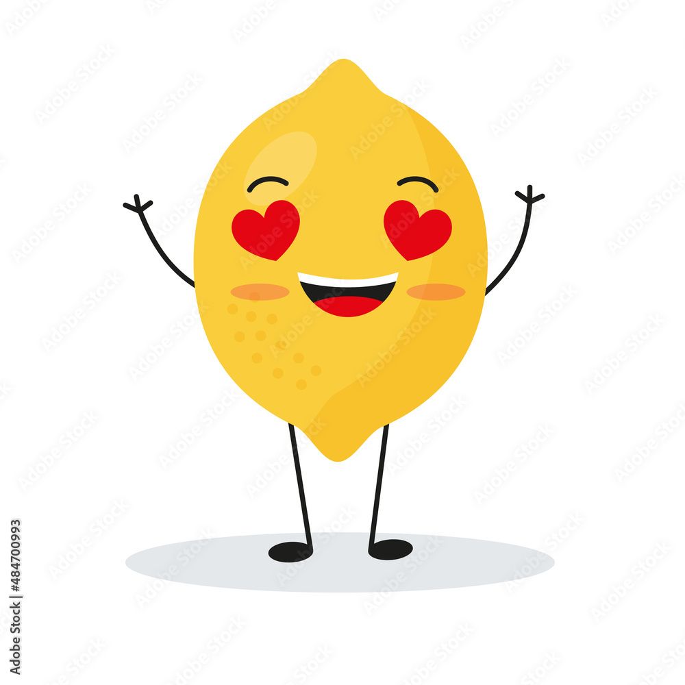 Wall mural Cute happy lemon character. Funny fruit emoticon in flat style.