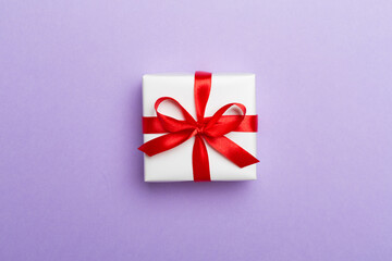 Top view of gift box on color background
