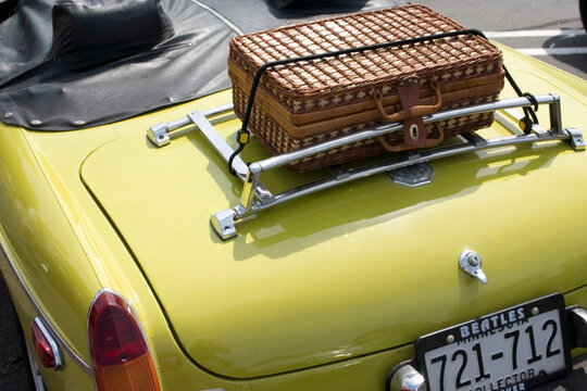 Green MG convertible wicker case.
