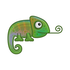 Cute Color Chameleon on White Background. Cartoon Style Vector