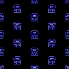 Shop seamless pattern, bright vector illustration on a black background.