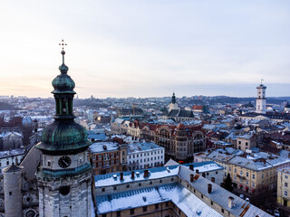 Aerial view of old european city 