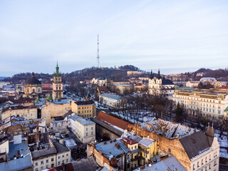 Obraz premium Aerial view of old european city 