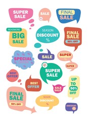 Sale lettering set, isolated on white background. Bright colorful lettering. Sale. Discount. Vector illustration.