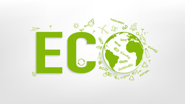 Eco friendly and Sustainability concept with doodle icons, Vector illustration
