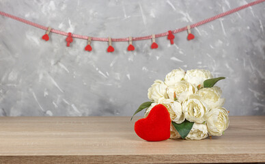 Valentine's day, holiday banner with roses and heart on a gray background. greeting card. Banner....