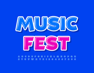 Vector event flyer Music Fest. Blue glossy Font. Creative trendy Alphabet Letters and Numbers set