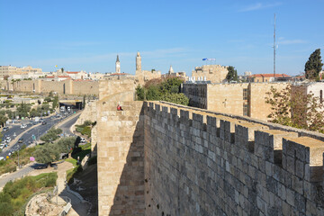 Fototapeta na wymiar The walls of the Old City in Jerusalem.