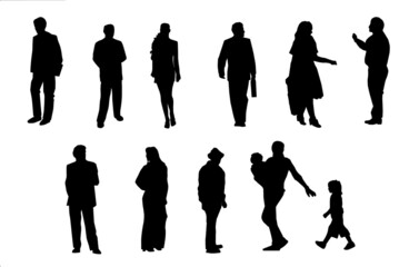 Black silhouettes of men, women and children.