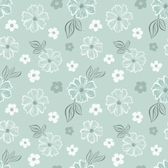 Fototapeta premium Floral seamless pattern with mallow flower on light turquoise background for fabric, wrapping paper, scrapbooking, textile, banner and other design.