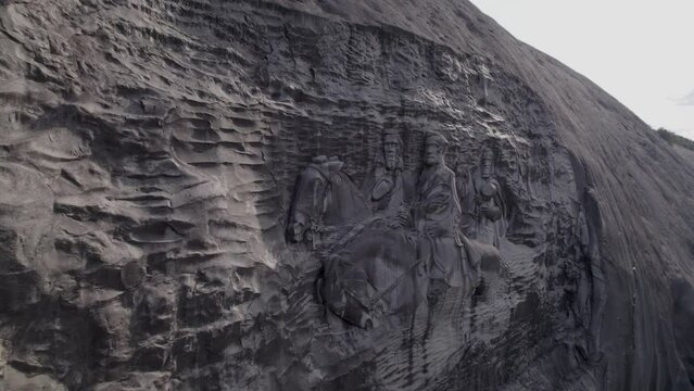 Stone Mountain Georgia Aerial Approach to XCU Moving Across Rock Carving
