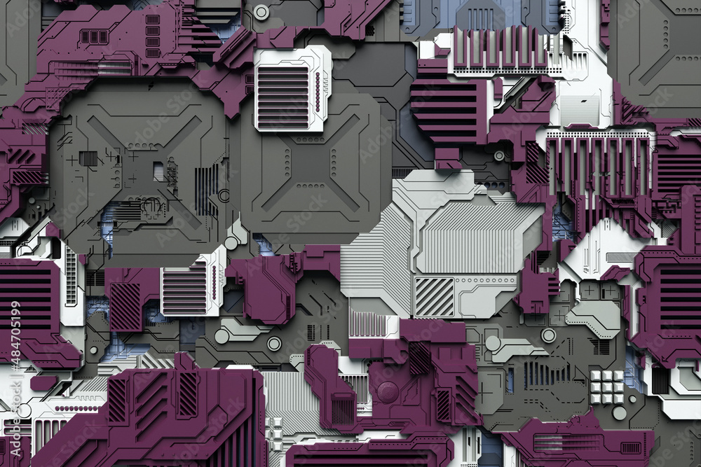 Fototapete 3d illustration of a pattern in the form of a metal, technological plating of a spaceship or a robot
