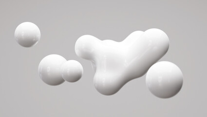 抽象的な白い背景。メタボール、リキッドボール、シャボン玉