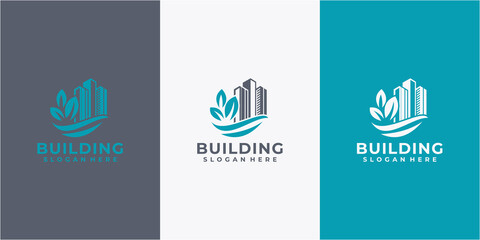 building nature logo design template. eco leaf build logo design