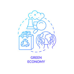 Green economy blue gradient concept icon. Reduce environmental damage. Nature preservation. Economy models abstract idea thin line illustration. Isolated outline drawing. Myriad Pro-Bold fonts used