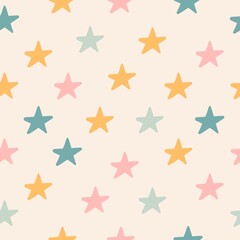 Seamless childish pattern with hand drawn stars. Childish texture for fabric, wrapping, textile, wallpaper, clothes. Vector illustration