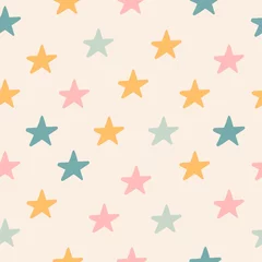 Foto op Plexiglas Geometrische vormen Naadloos kinderachtig patroon met hand getrokken sterren. Kinderachtige textuur voor stof, verpakking, textiel, behang, kleding. vector illustratie
