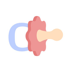 Pacifier nipple for newborn baby with plastic rim in form of flower. Pacifier for youngest. Goods for children, child care. Motherhood and childhood. Side view. Vector illustration, cartoon style